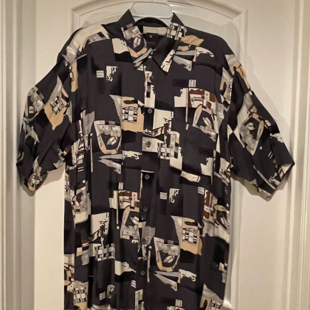 Tommy Bahama Look Alike Short Sleeve Silk Shirt Men's Large